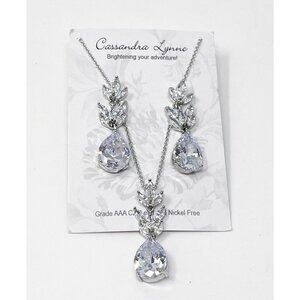 New Cassandra Lynne Silver Tone Rhinestone Necklace & Earrings Gift For Her